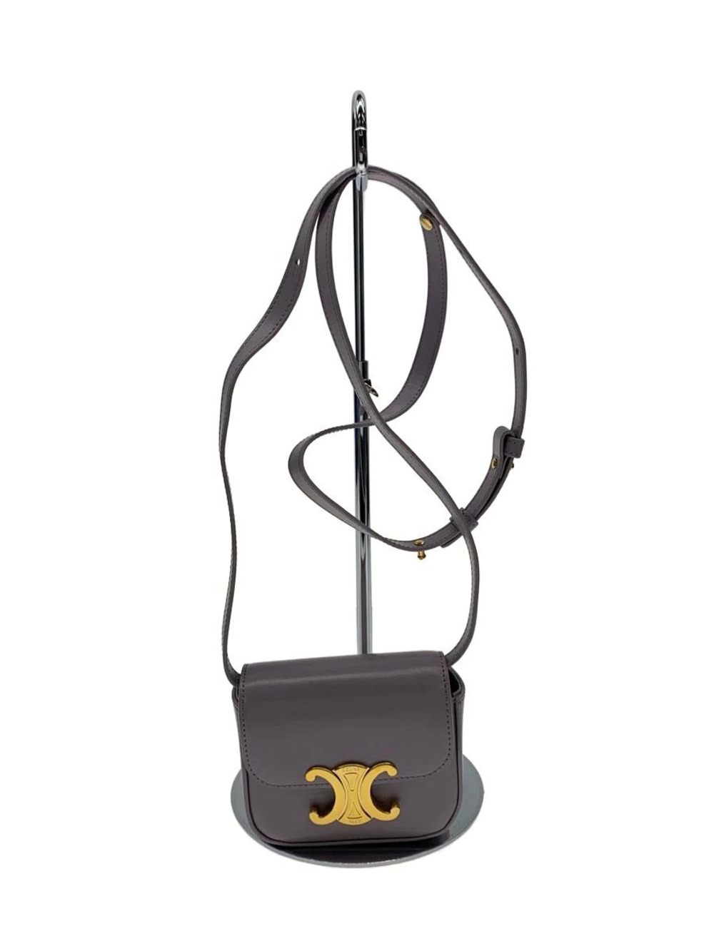 Celine Claude Shoulder Bag Leather Purple Solid